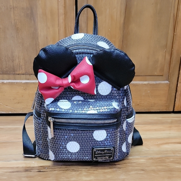 Disney Handbags - ❤️ Loungefly Disney Parks Minnie Mouse Sequin Polka Dots Bow Backpack. 🎒